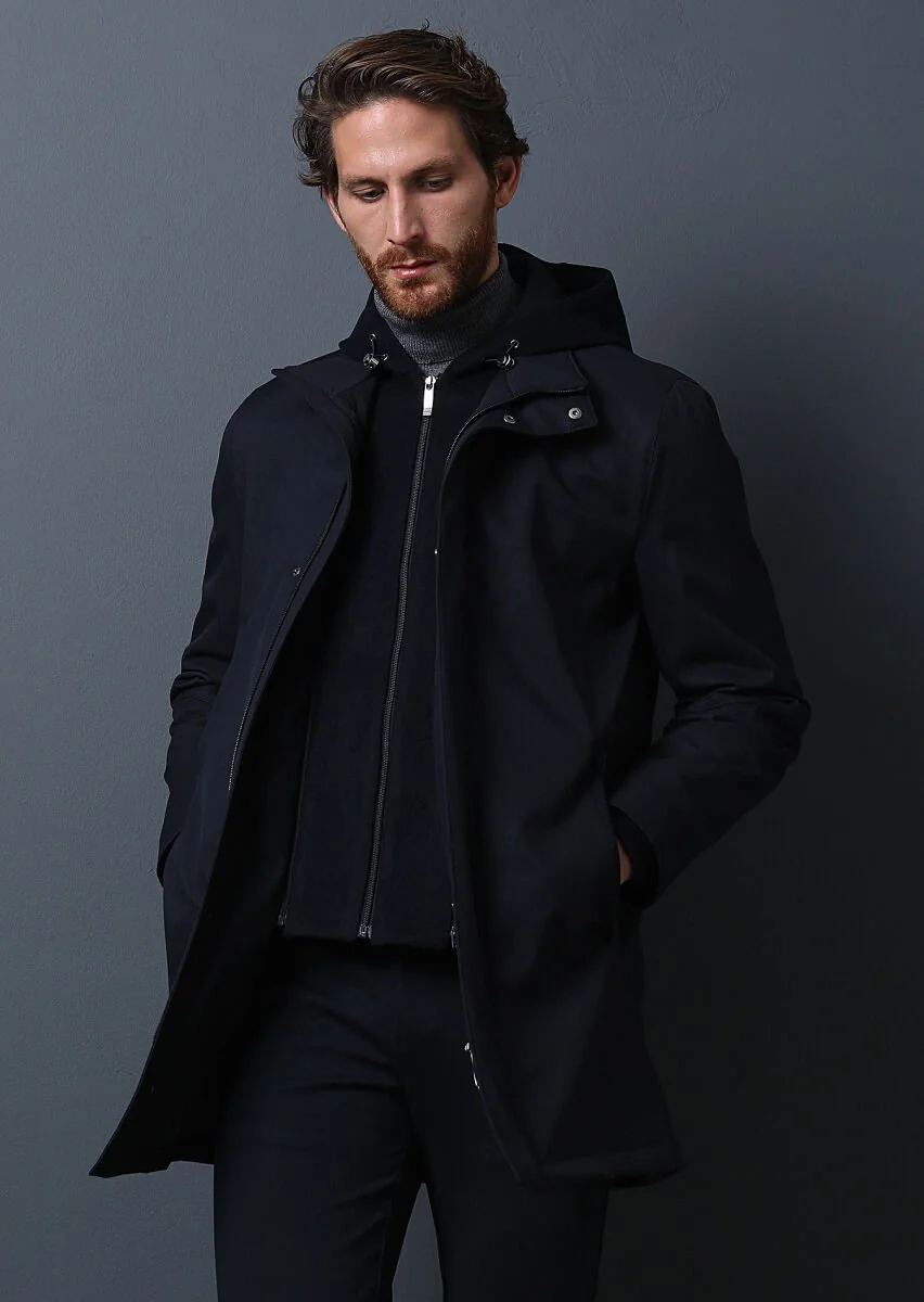 Navy Blue Weaving Coat - 4