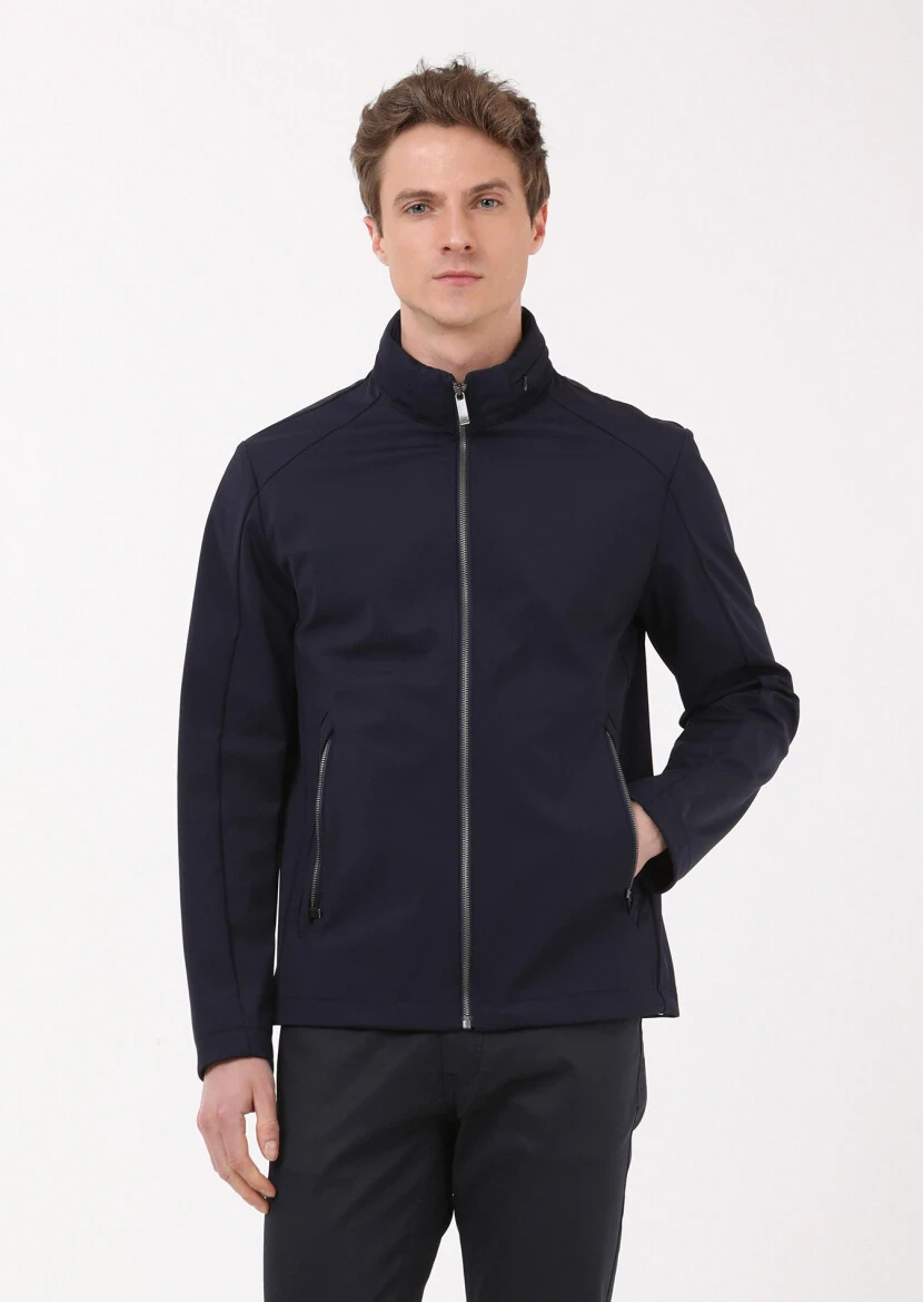 Navy Blue Weaving Coat - 1