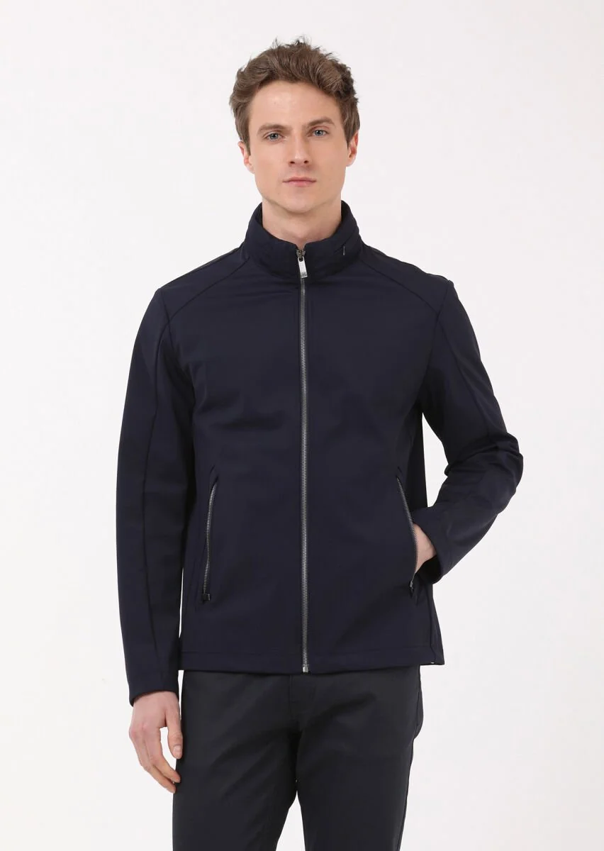 Navy Blue Weaving Coat - 1
