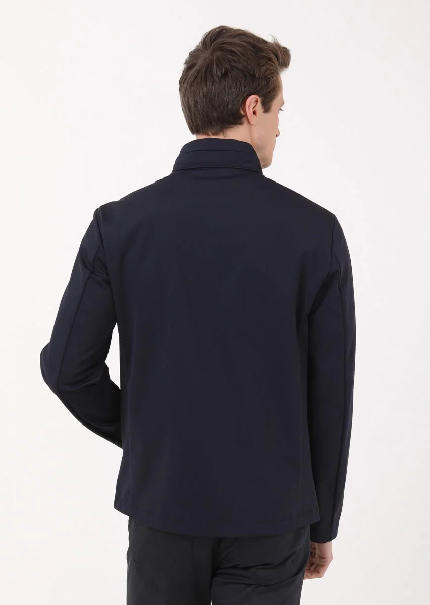 Navy Blue Weaving Coat - 5