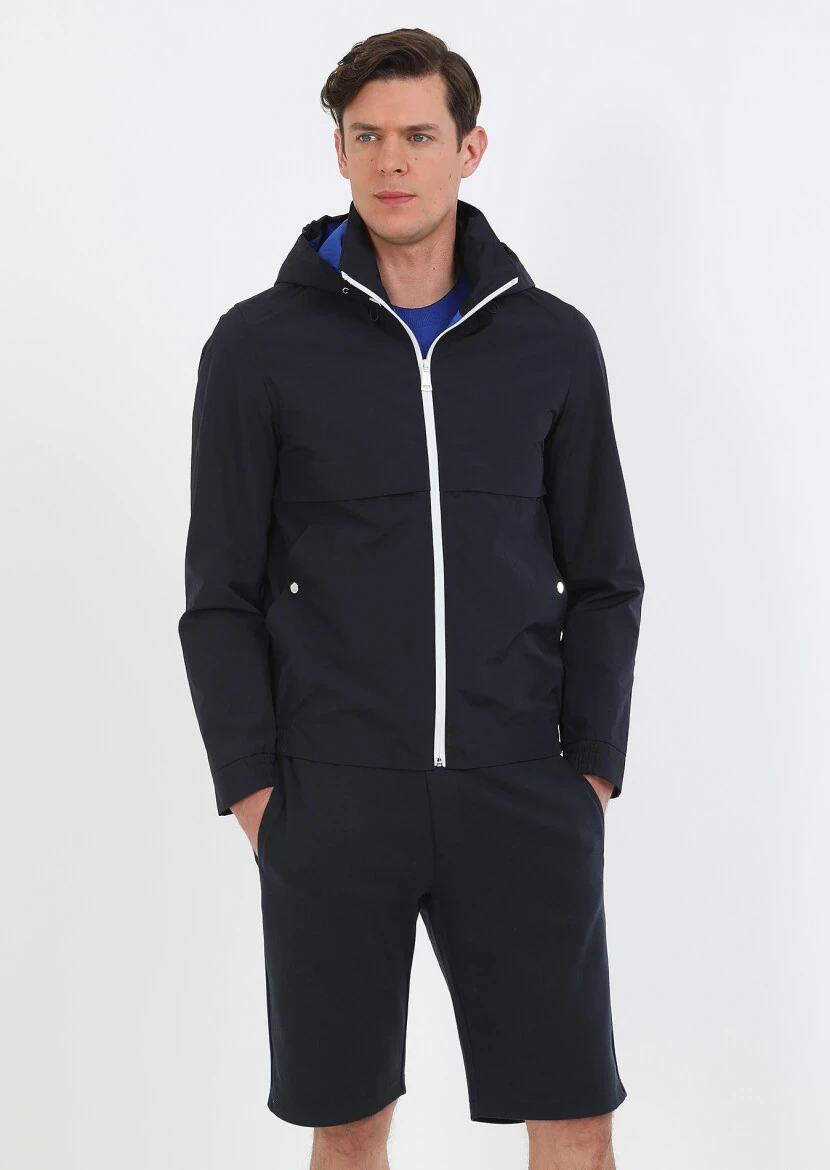 Navy Blue Weaving Coat - 1