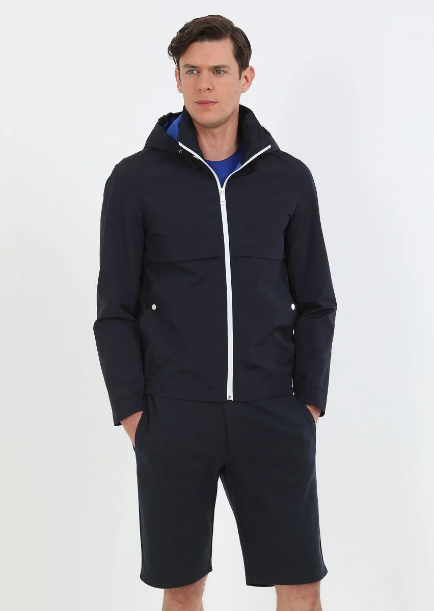 Navy Blue Weaving Coat - 1
