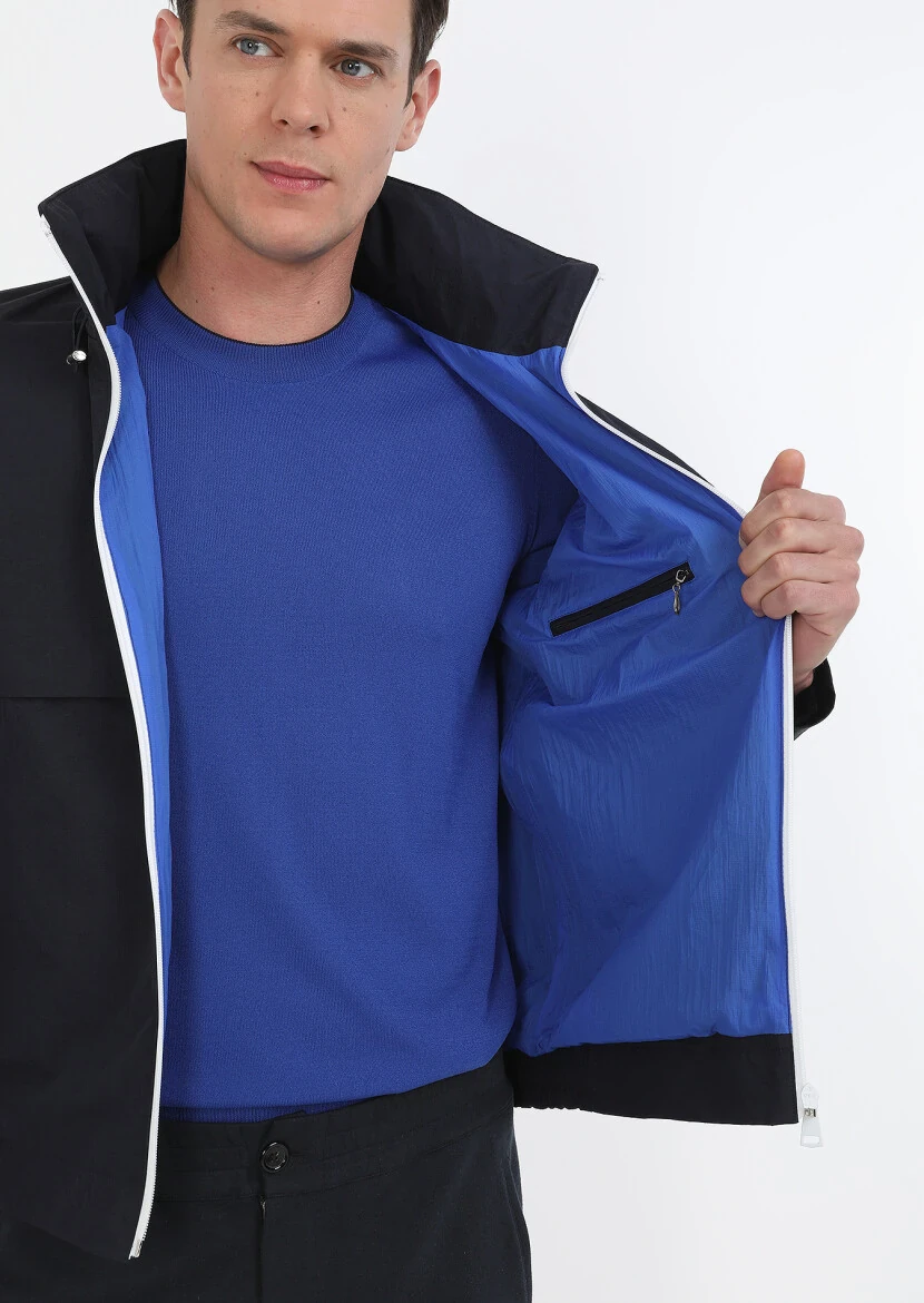 Navy Blue Weaving Coat - 4