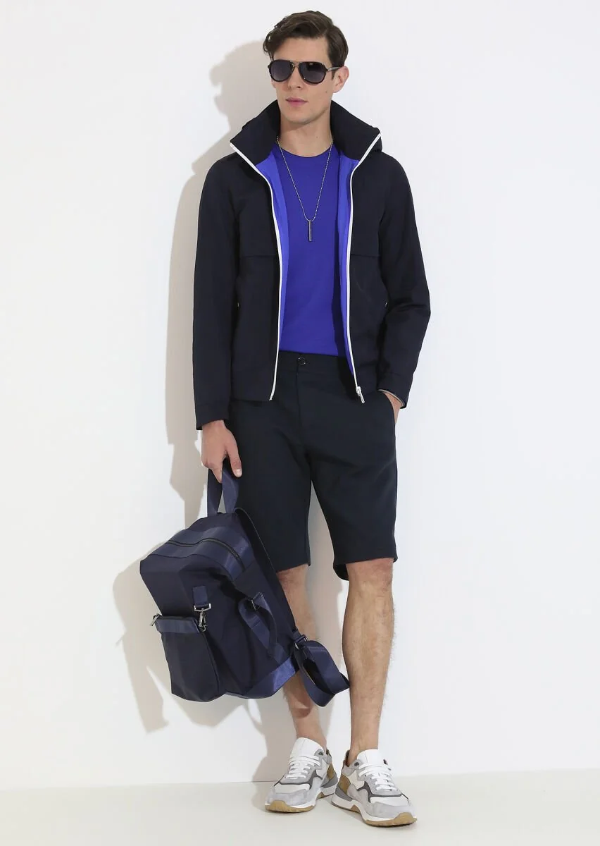 Navy Blue Weaving Coat - 5