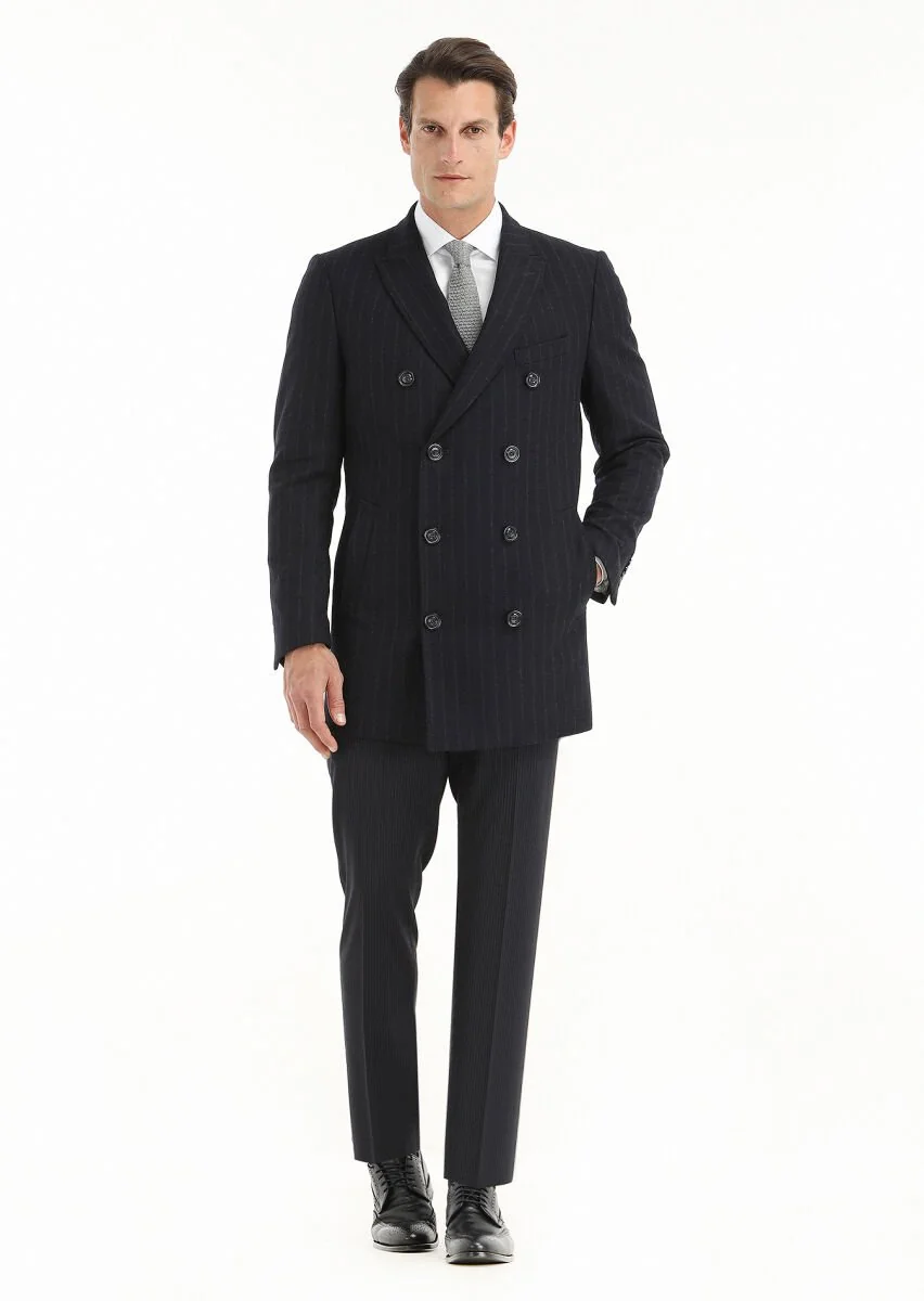 Navy Blue Weaving Coat - 1