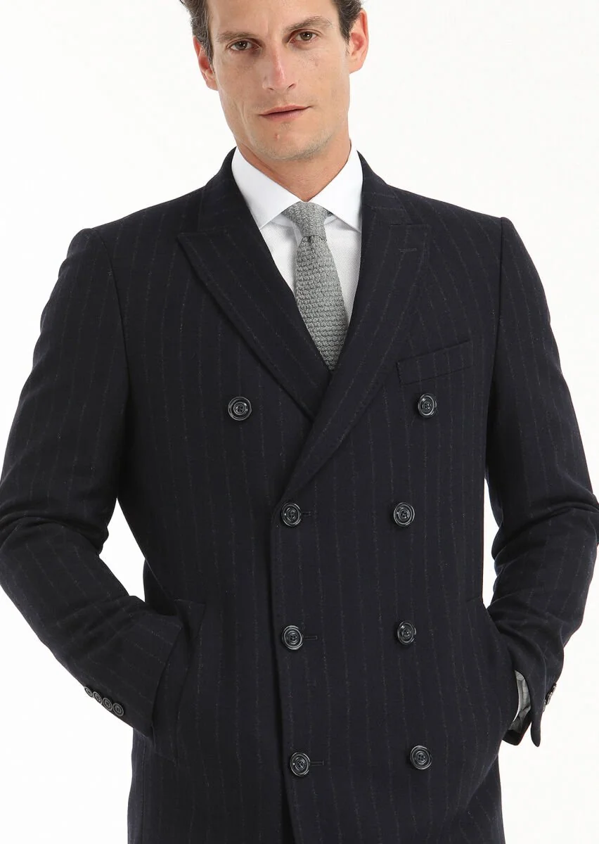 Navy Blue Weaving Coat - 3