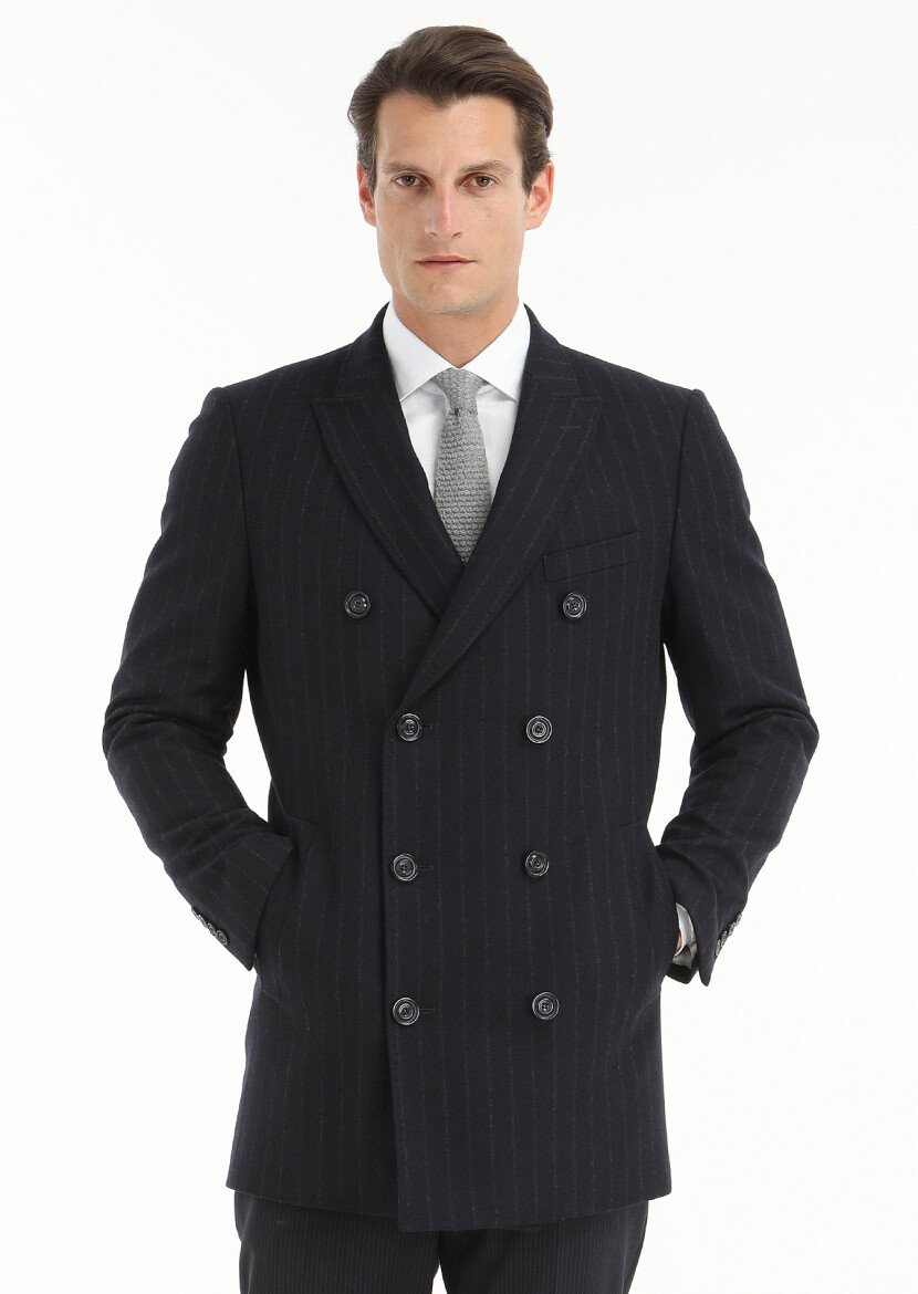 Navy Blue Weaving Coat - 4