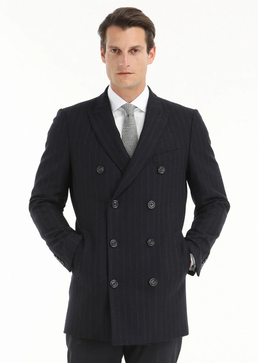 Navy Blue Weaving Coat - 4