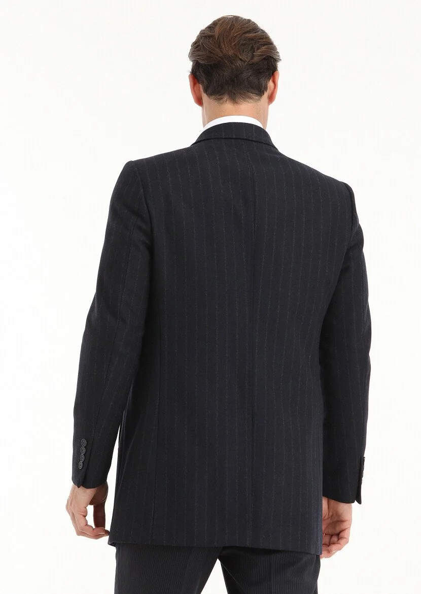 Navy Blue Weaving Coat - 5