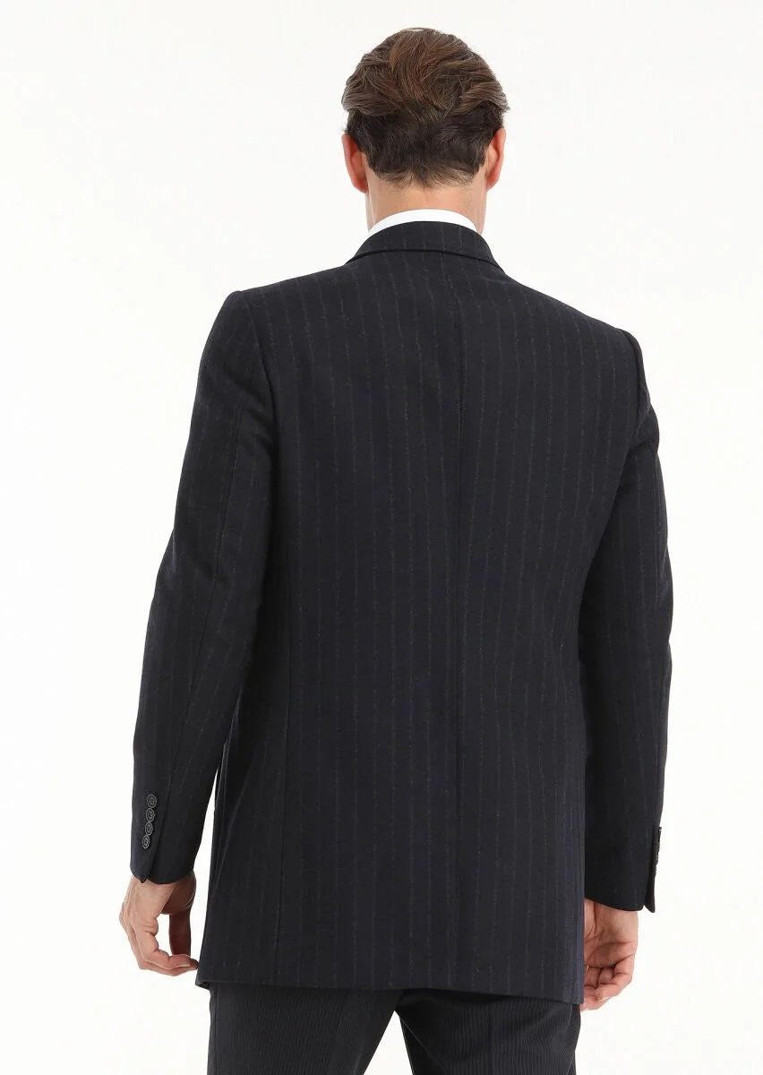 Navy Blue Weaving Coat - 5