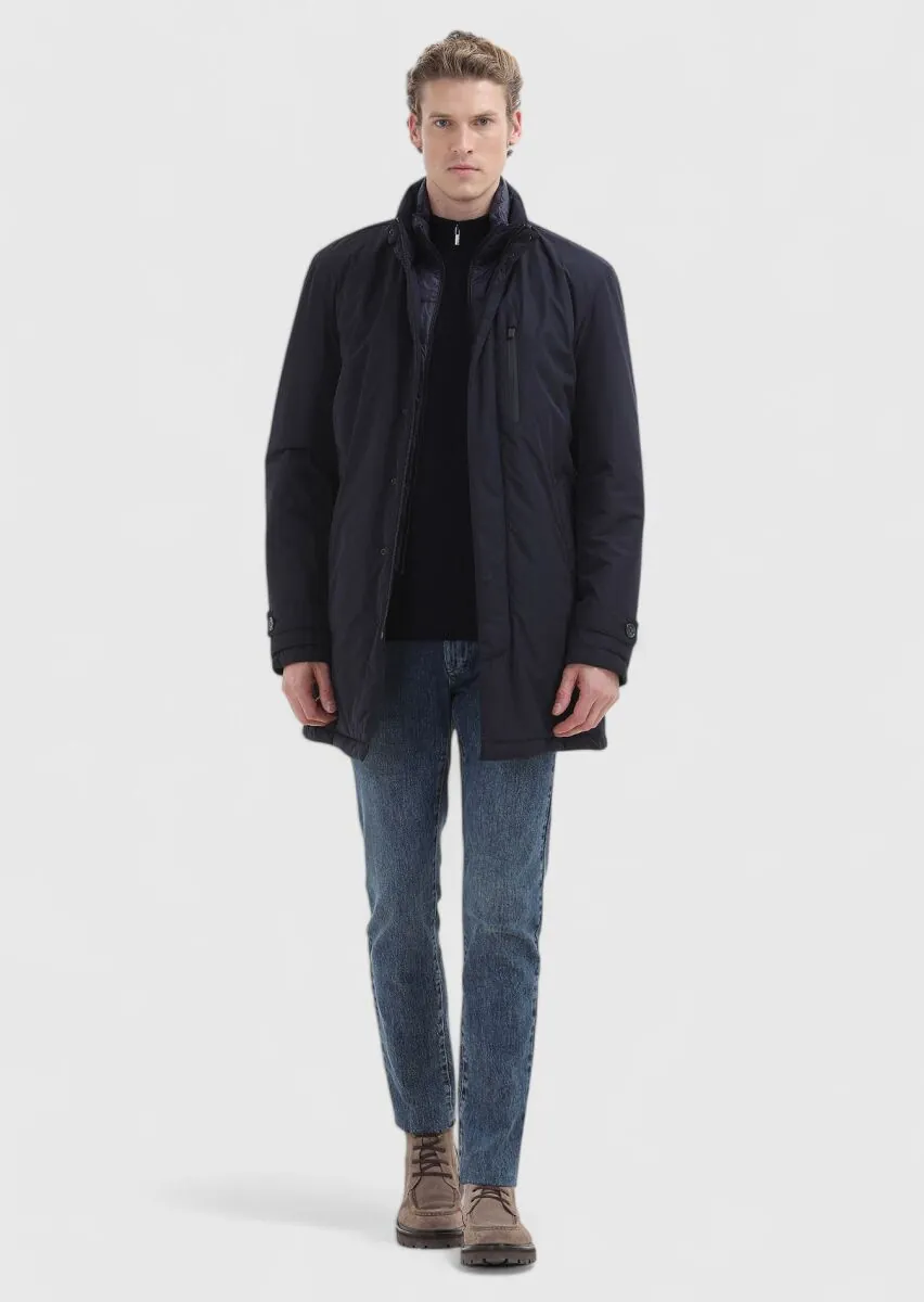 Navy Blue Weaving Coat - 1