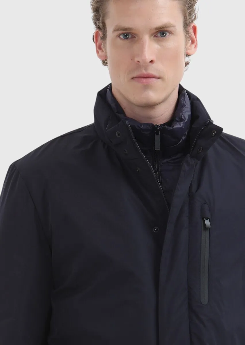 Navy Blue Weaving Coat - 3
