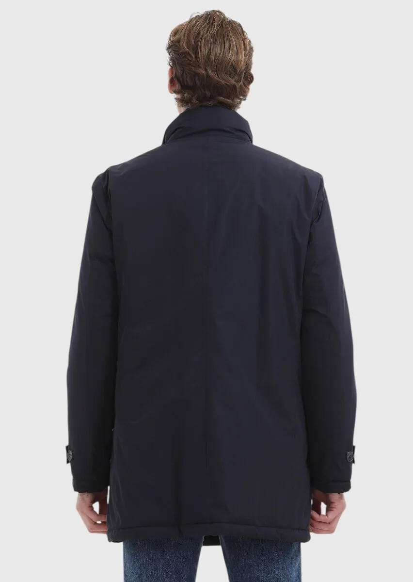 Navy Blue Weaving Coat - 5