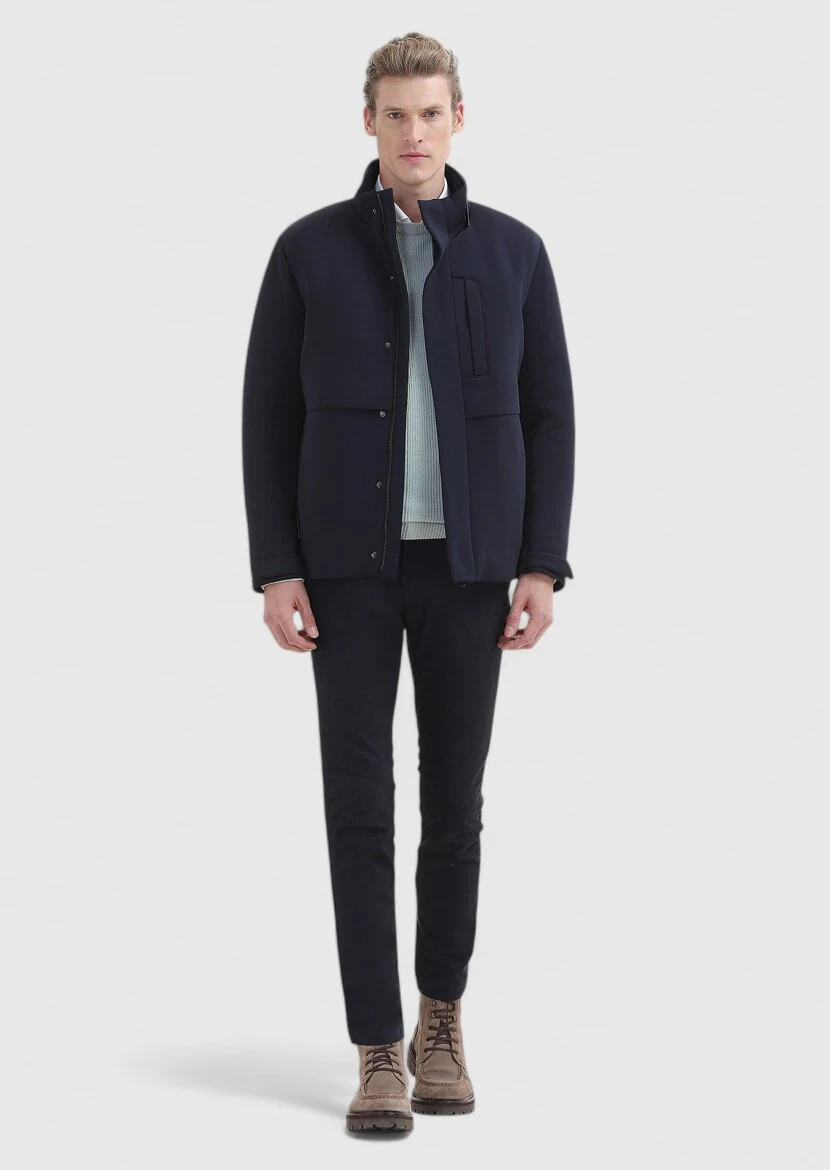 Navy Blue Weaving Coat - 1