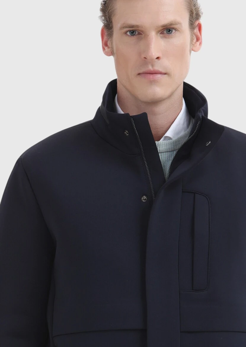 Navy Blue Weaving Coat - 3