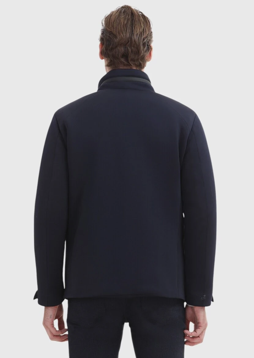 Navy Blue Weaving Coat - 5