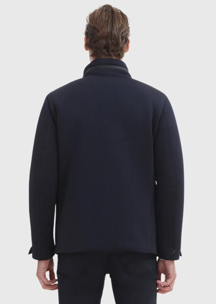 Navy Blue Weaving Coat - 5