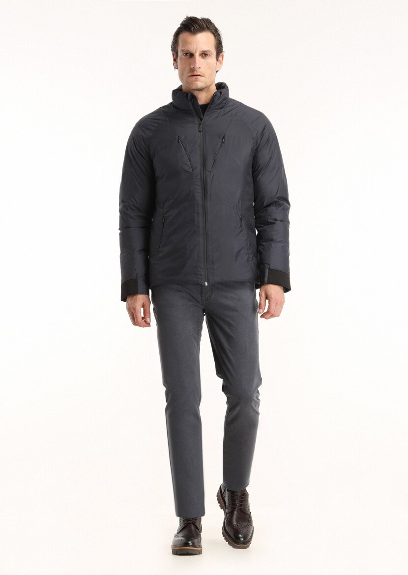 Navy Blue Weaving Coat - 1