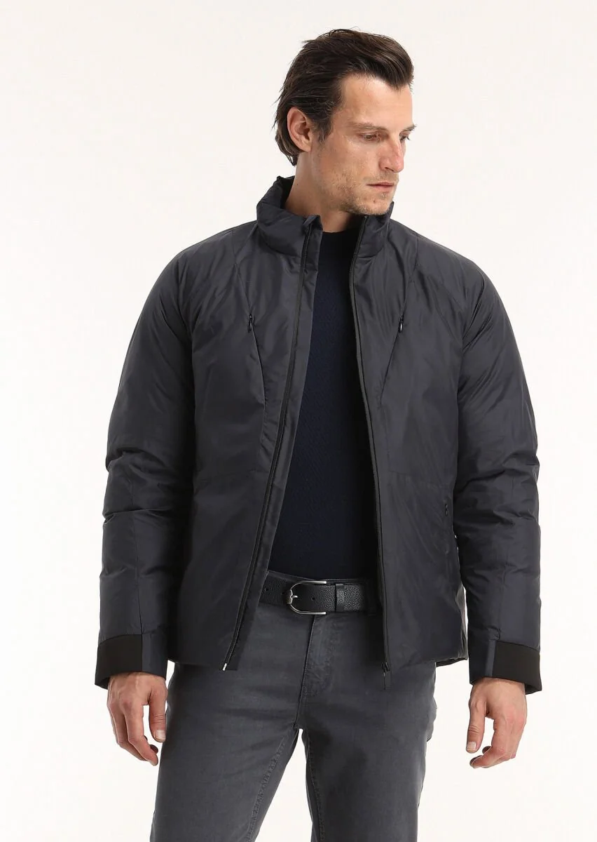 Navy Blue Weaving Coat - 5