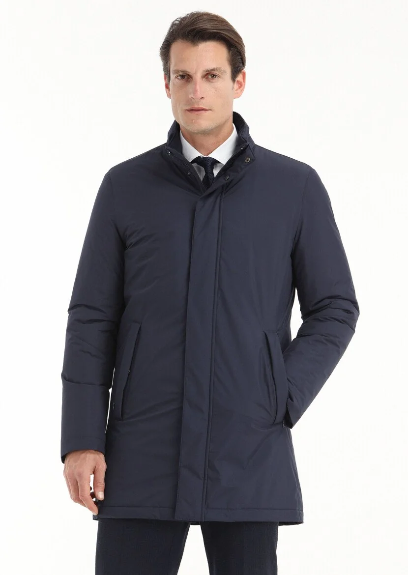 Navy Blue Weaving Coat - 1