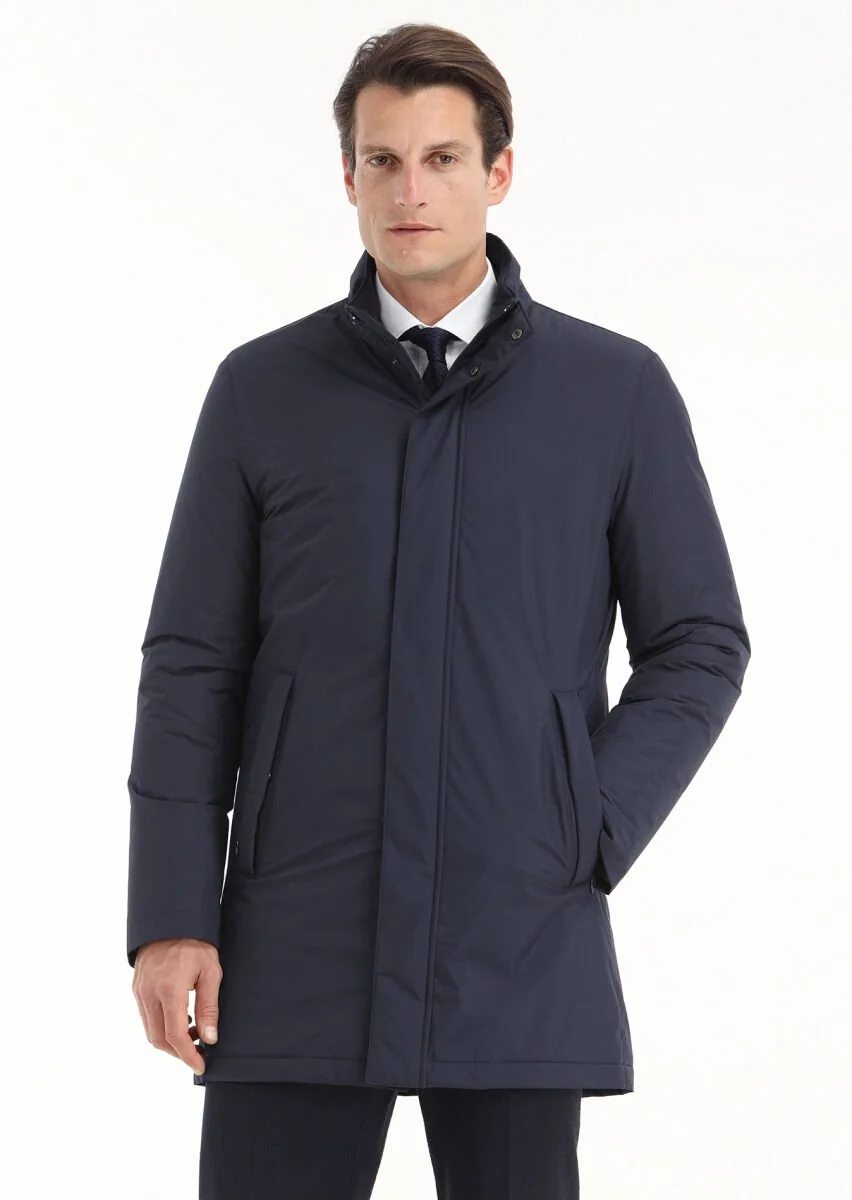 Navy Blue Weaving Coat - 1