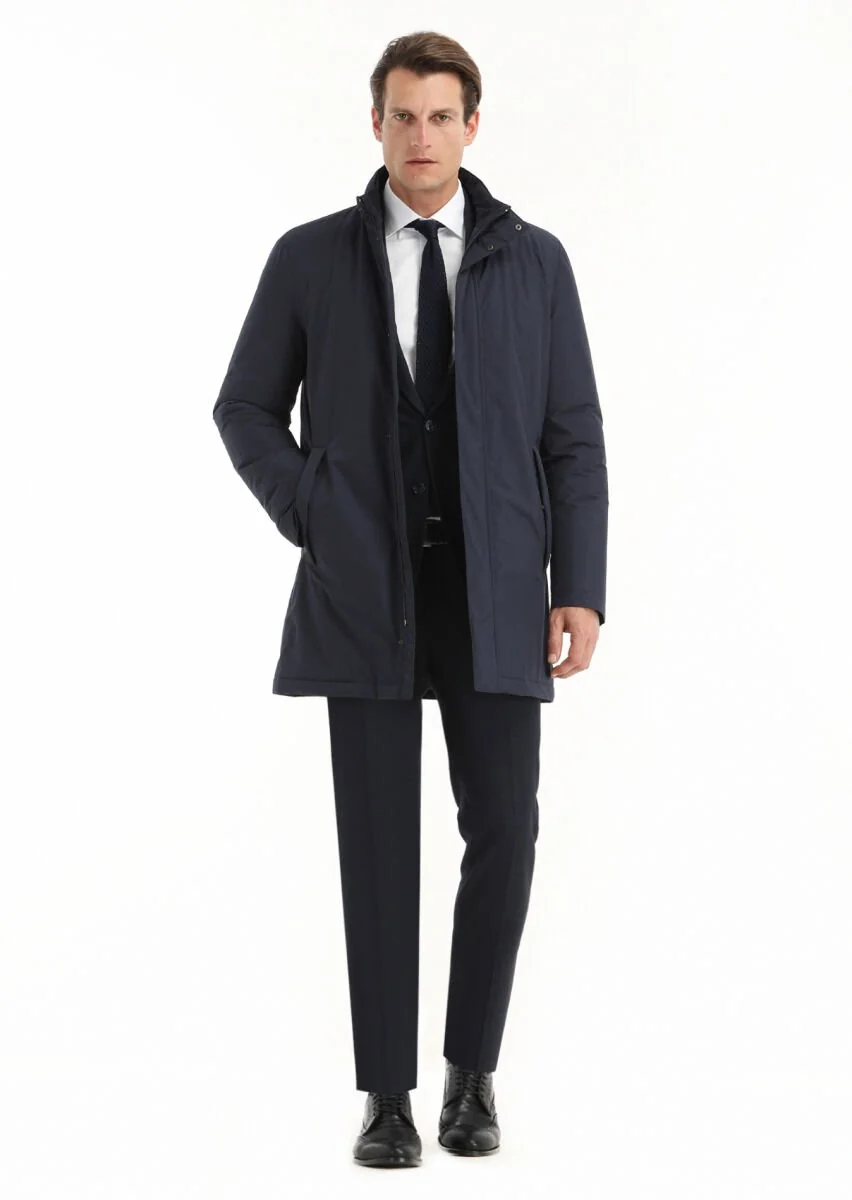 Navy Blue Weaving Coat - 2