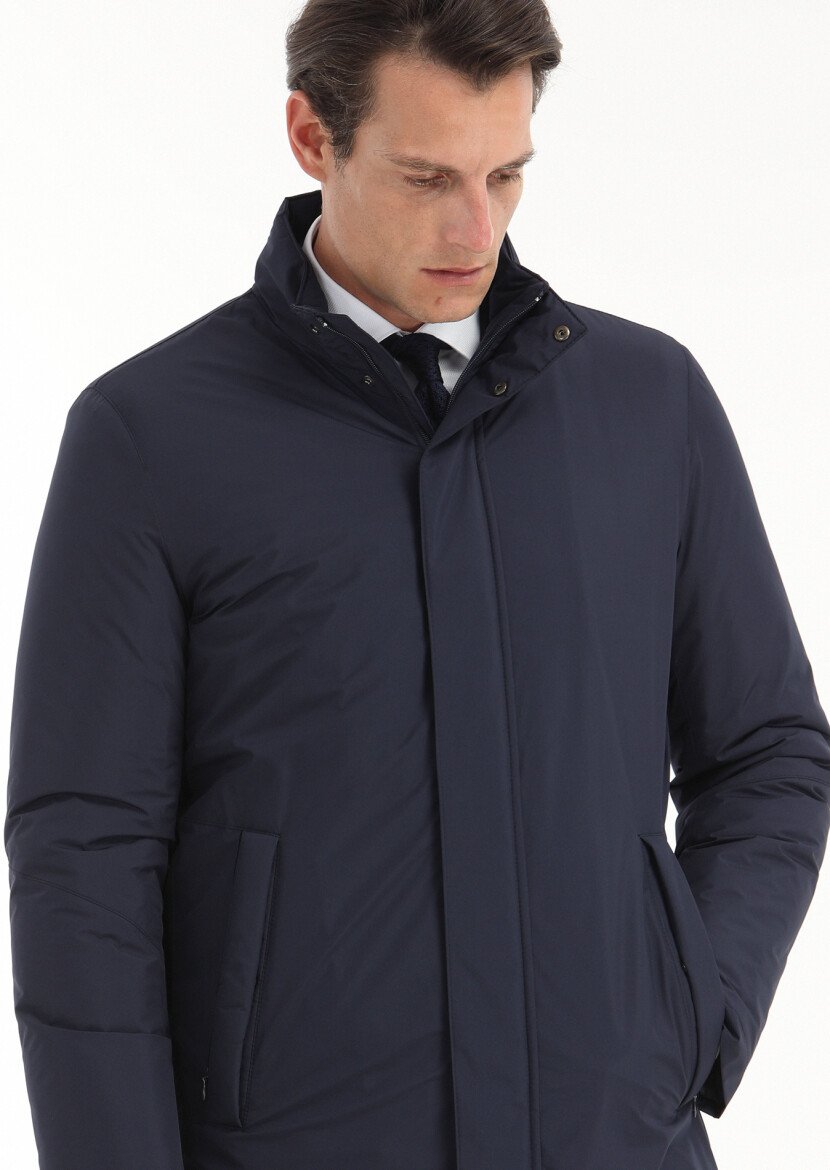 Navy Blue Weaving Coat - 3