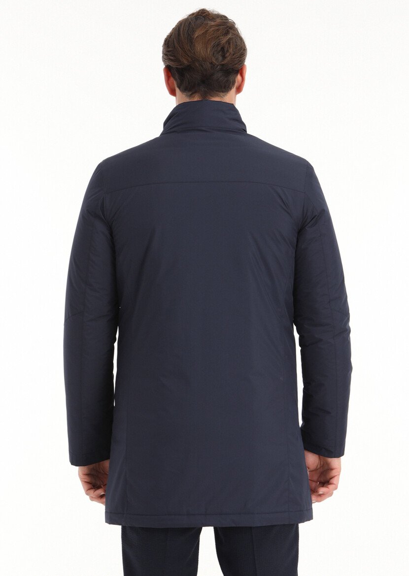 Navy Blue Weaving Coat - 5
