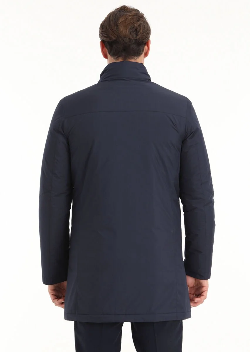 Navy Blue Weaving Coat - 5