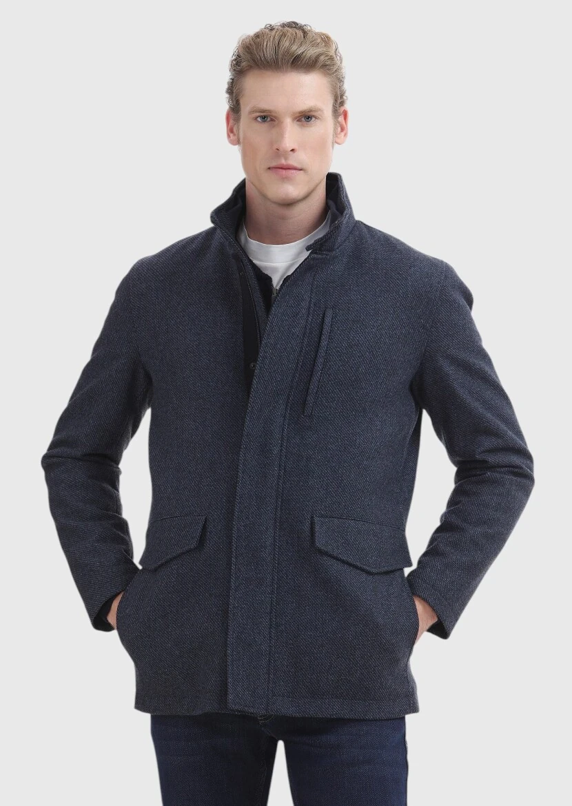 Navy Blue Weaving Coat 
