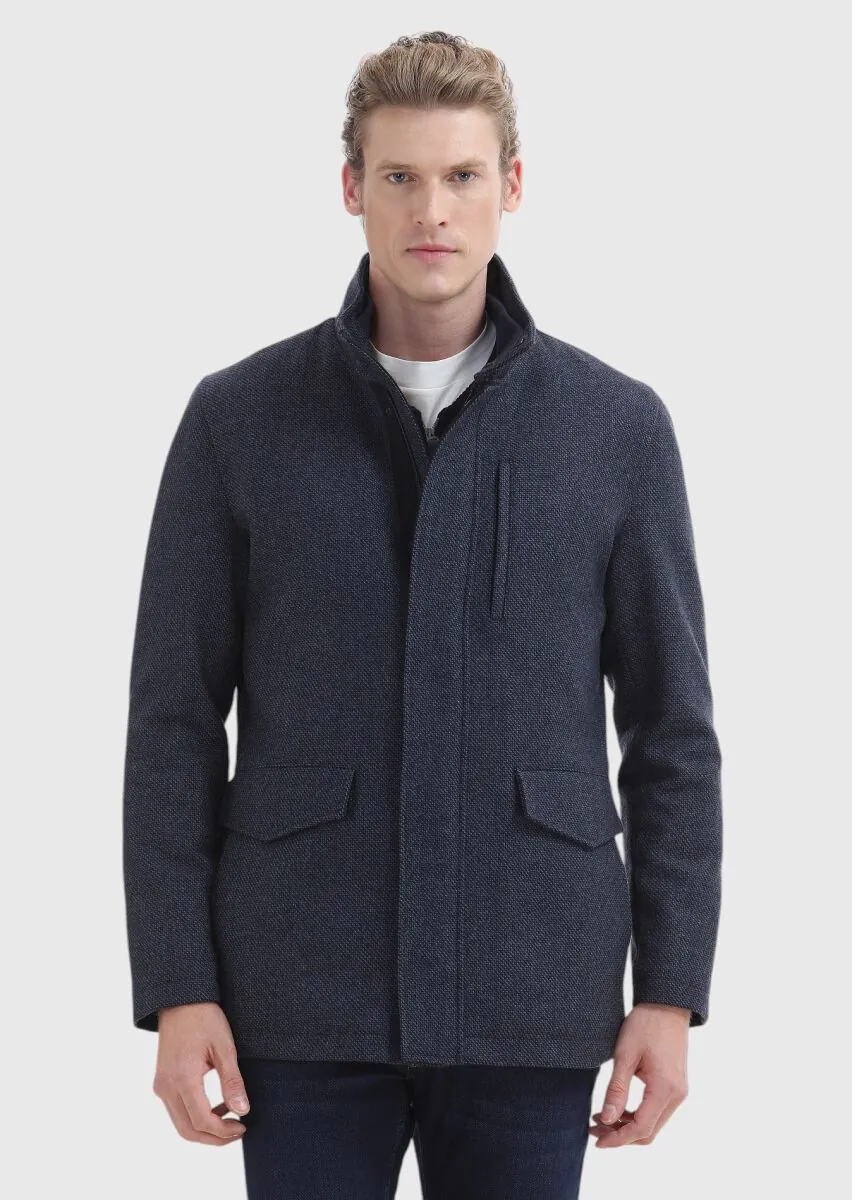 Navy Blue Weaving Coat - 3