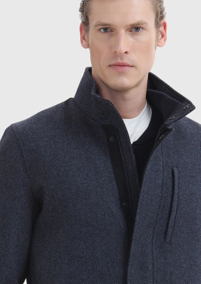 Navy Blue Weaving Coat - 4