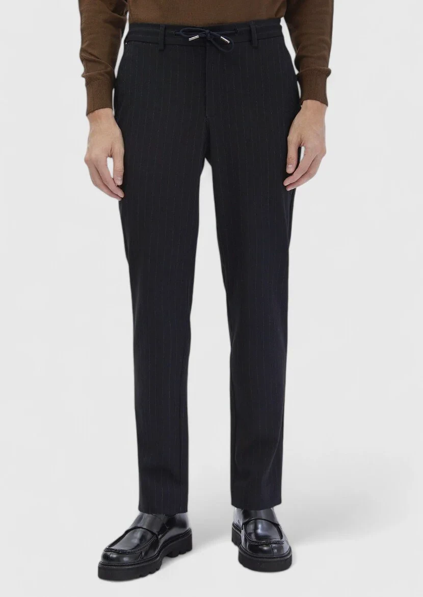 Navy Blue Weaving Jogging Fit Casual 100% Cotton Trousers 