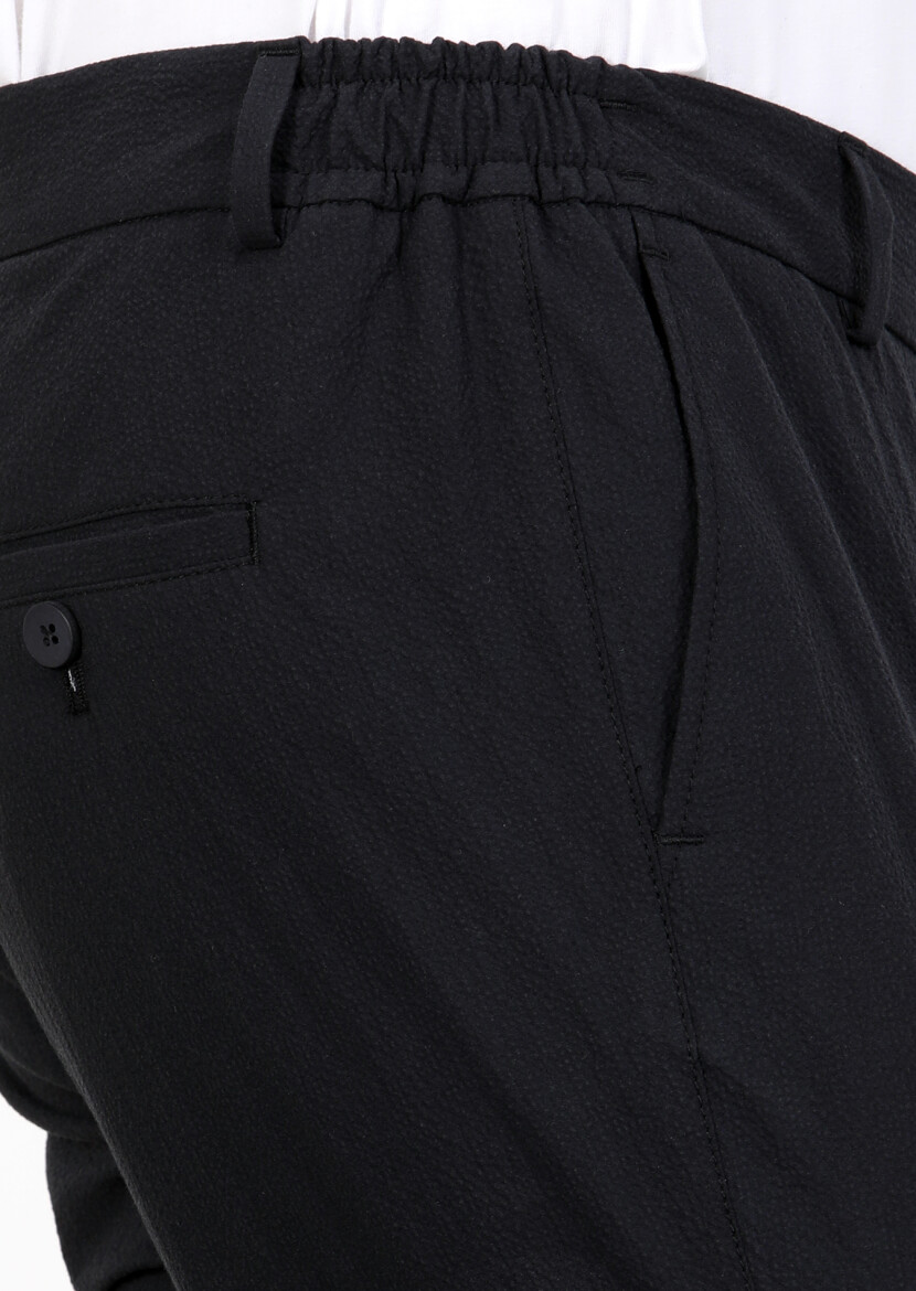 Navy Blue Weaving Jogging Fit Casual Cotton Blended Trousers - 3