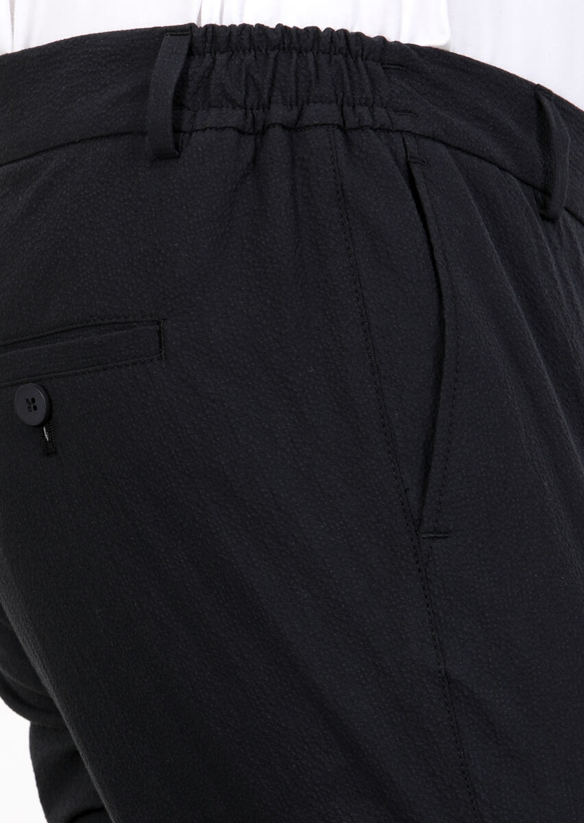 Navy Blue Weaving Jogging Fit Casual Cotton Blended Trousers - 3
