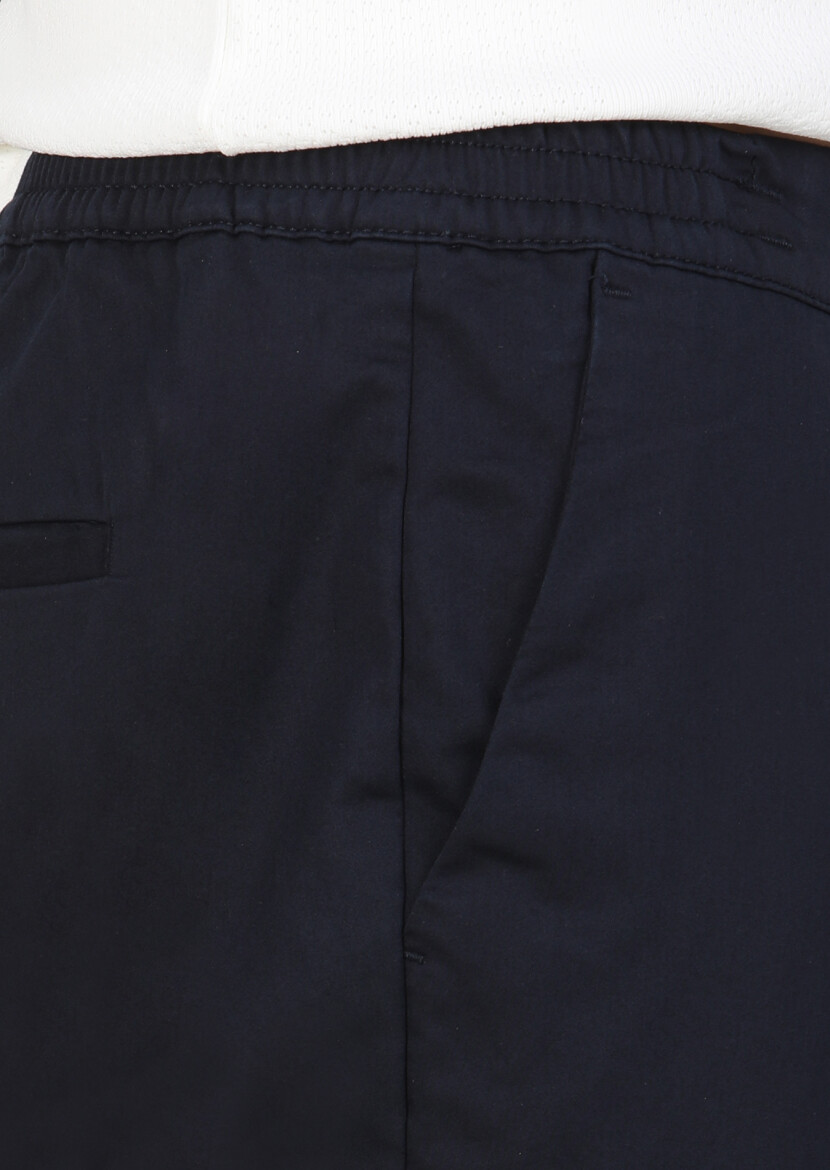 Navy Blue Weaving Jogging Fit Casual Cotton Blended Trousers - 3