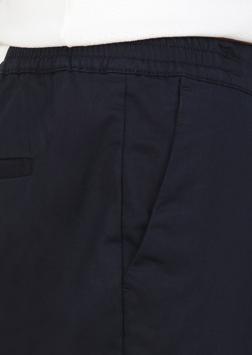 Navy Blue Weaving Jogging Fit Casual Cotton Blended Trousers - 3