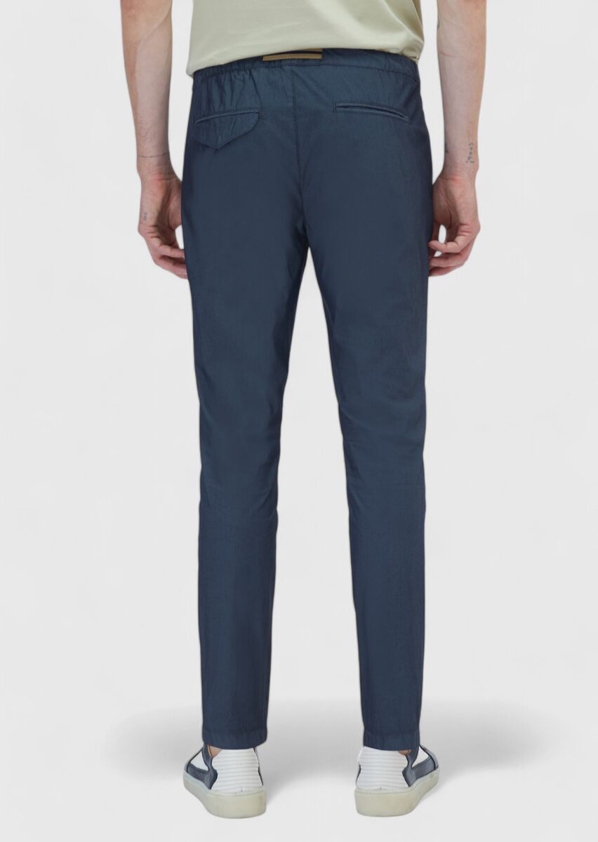 Navy Blue Weaving Jogging Fit Casual Cotton Blended Trousers - 4