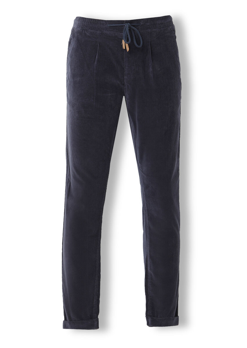 Navy Blue Weaving Jogging Fit Casual Cotton Blended Trousers - 6