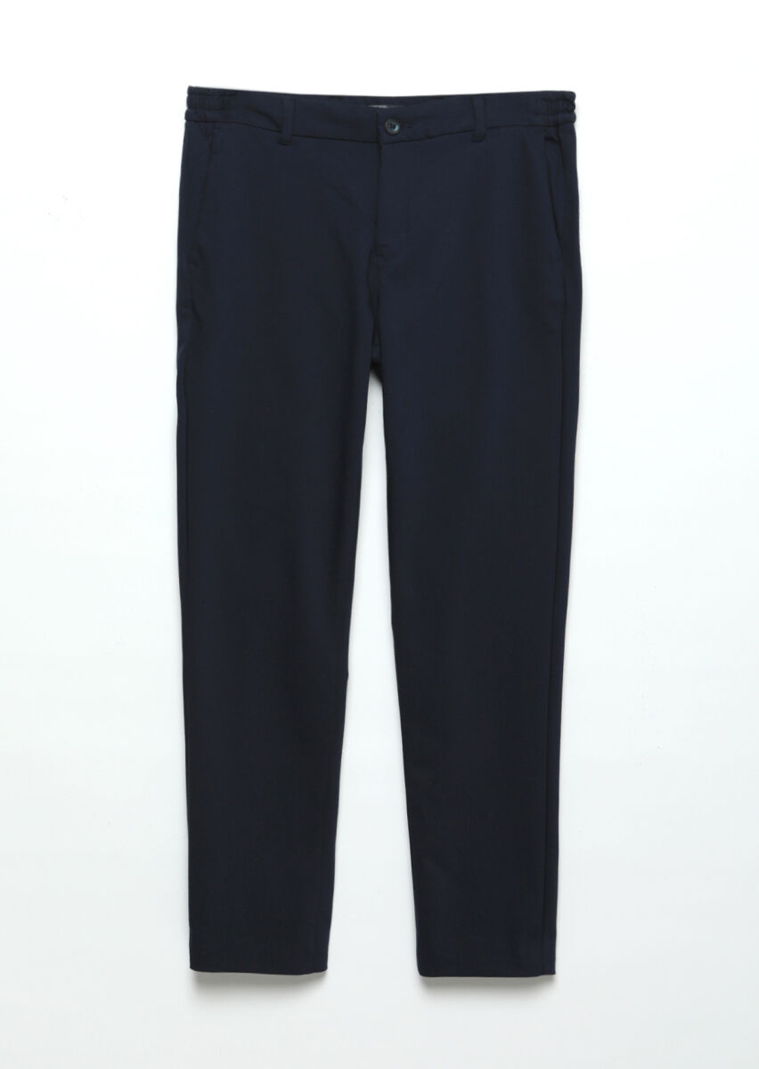 Navy Blue Weaving Jogging Fit Casual Cotton Blended Trousers - 6