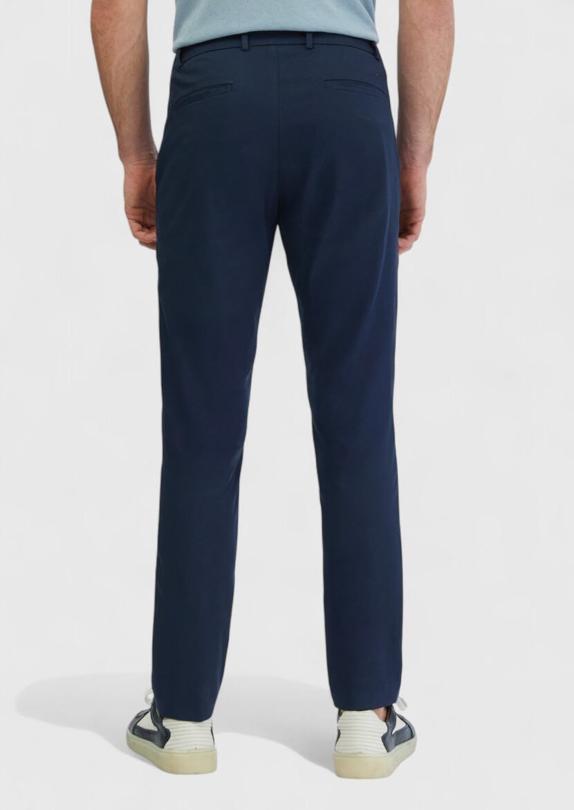 Navy Blue Weaving Jogging Fit Casual Cotton Blended Trousers - 5