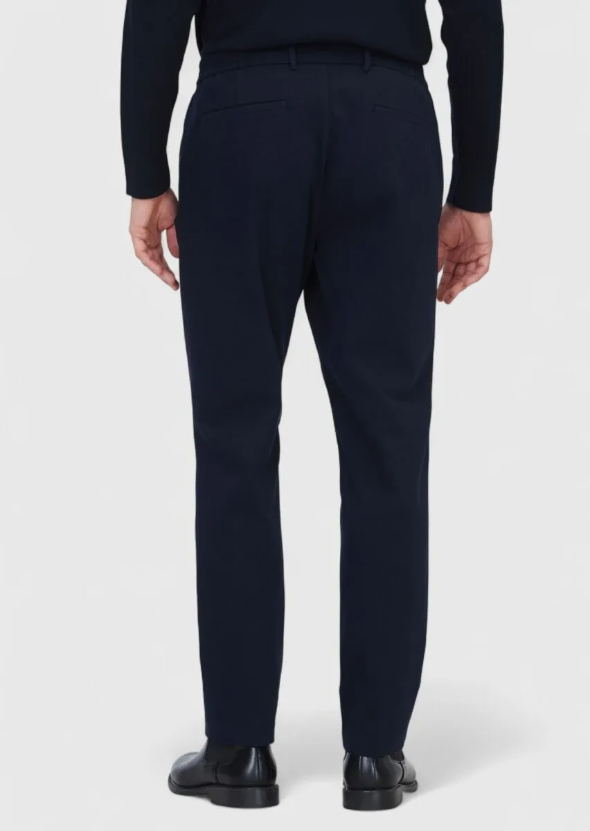 Navy Blue Weaving Jogging Fit Casual Cotton Blended Trousers - 6