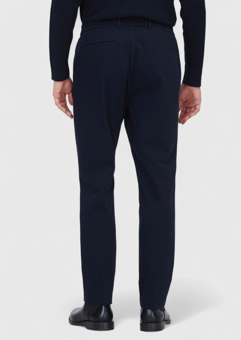 Navy Blue Weaving Jogging Fit Casual Cotton Blended Trousers - 6