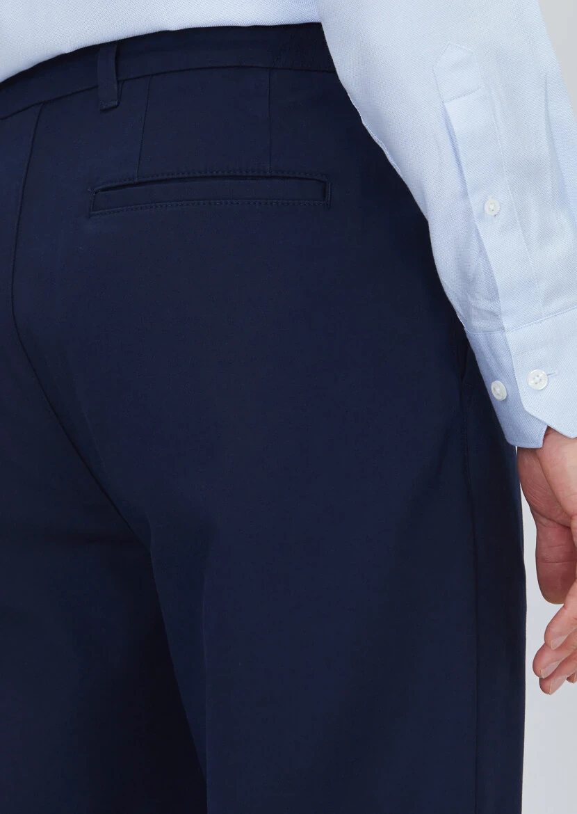 Navy Blue Weaving Jogging Fit Casual Cotton Blended Trousers - 4