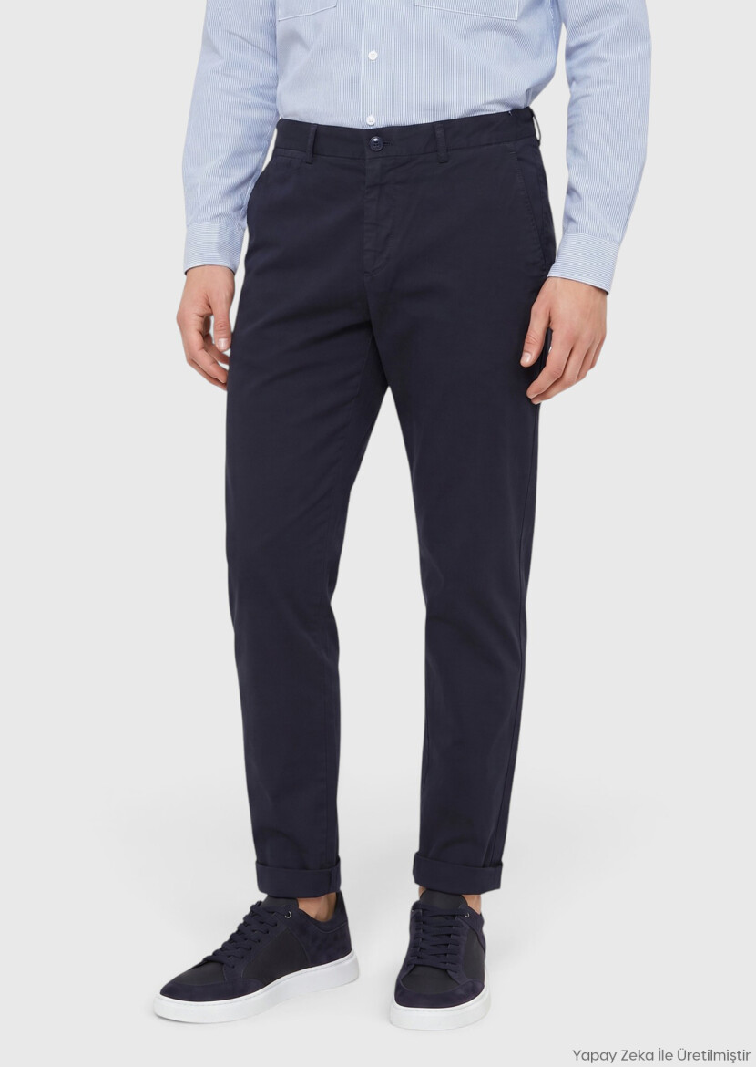 Navy Blue Weaving Jogging Fit Casual Cotton Blended Trousers - RAMSEY