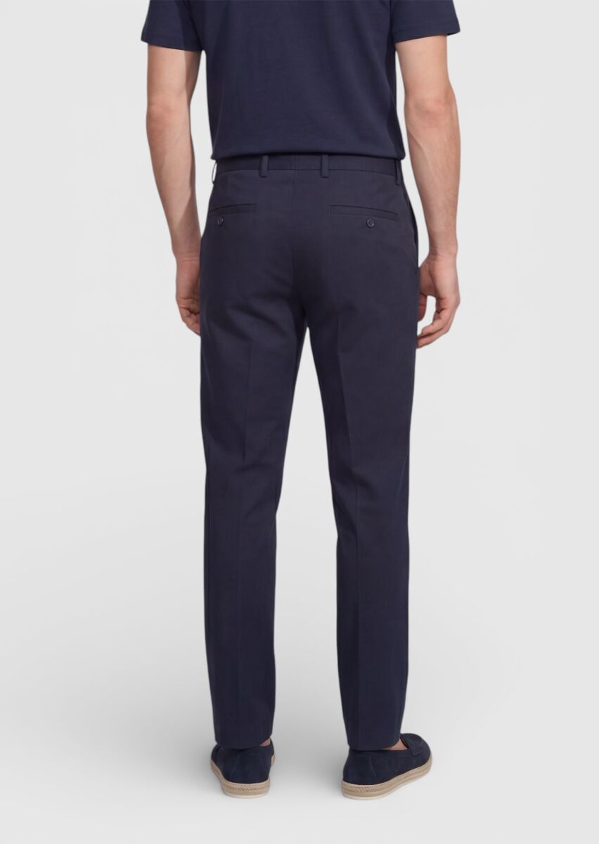 Navy Blue Weaving Jogging Fit Casual Cotton Blended Trousers - 4