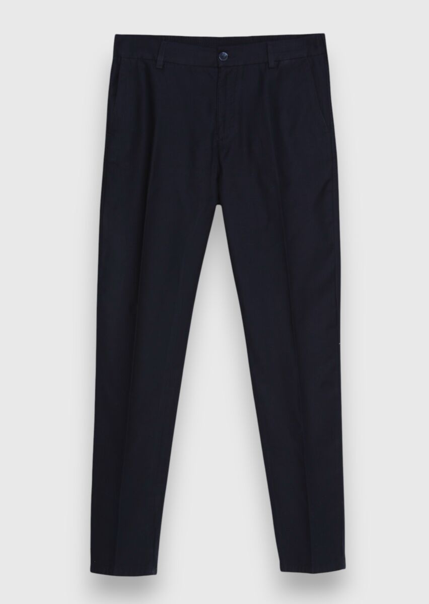 Navy Blue Weaving Jogging Fit Casual Cotton Blended Trousers - 5