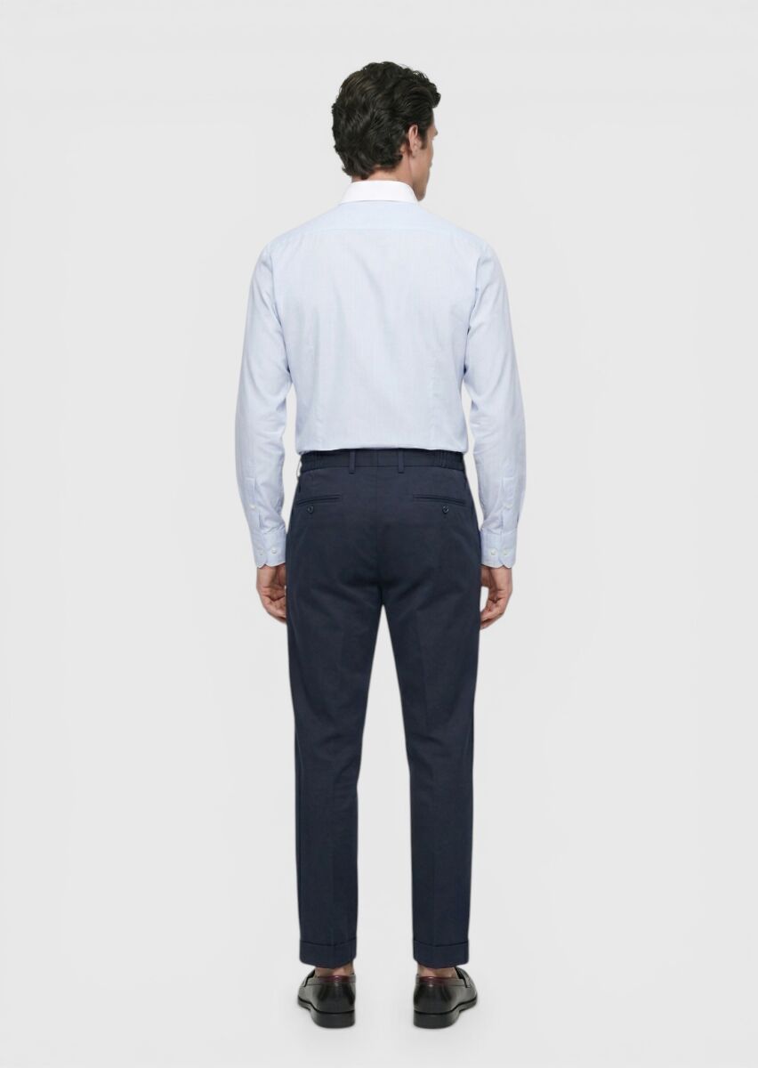 Navy Blue Weaving Jogging Fit Casual Silk Blended Trousers - 4