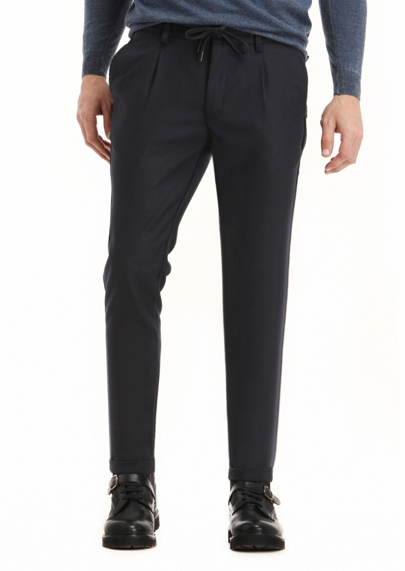 Navy Blue Weaving Jogging Fit Casual Trousers 