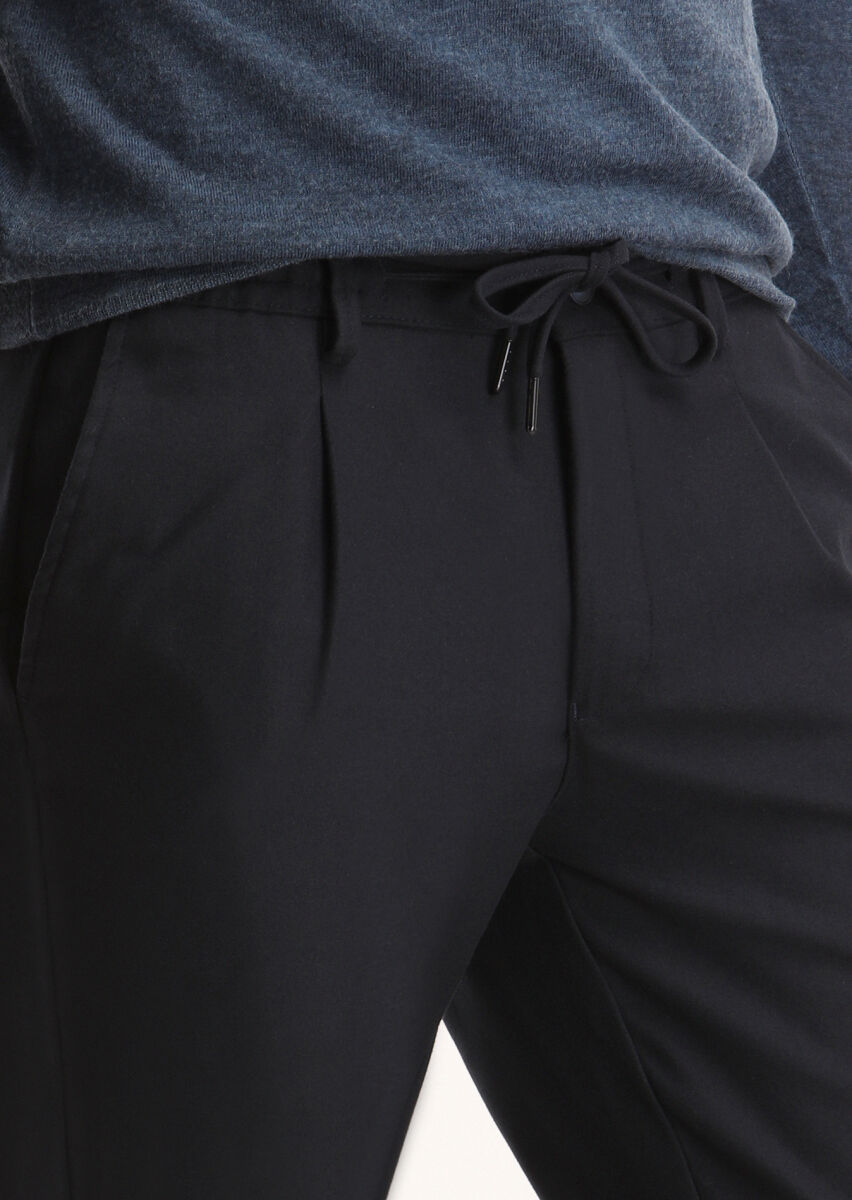 Navy Blue Weaving Jogging Fit Casual Trousers - 3